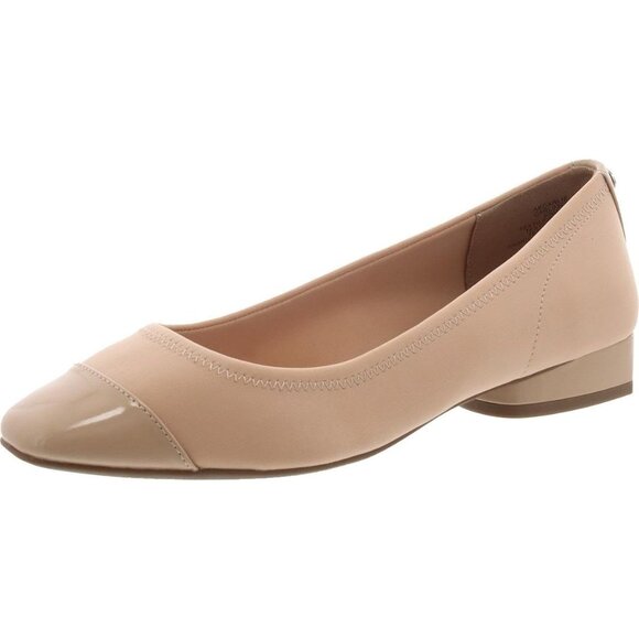 Anne Klein Womens Nude LeatherClosed Pointed ToePull-On Carlie Ballet Flat - Picture 1 of 3